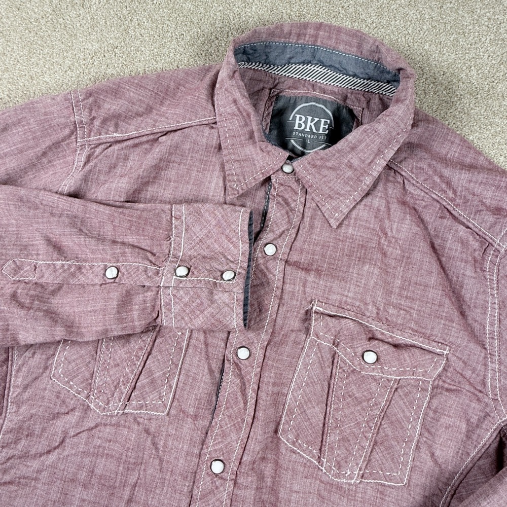 BKE Button Down Shirt Mens L Purple Long Sleeve Snap Western 11250FPW